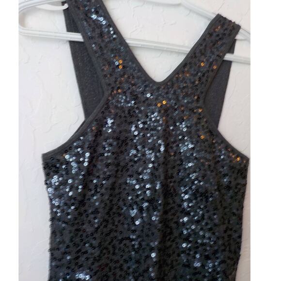 Ann Taylor Gray Knit Full Sequin Dress Small Petite Racetrack Sexy Prom Party - Picture 11 of 13